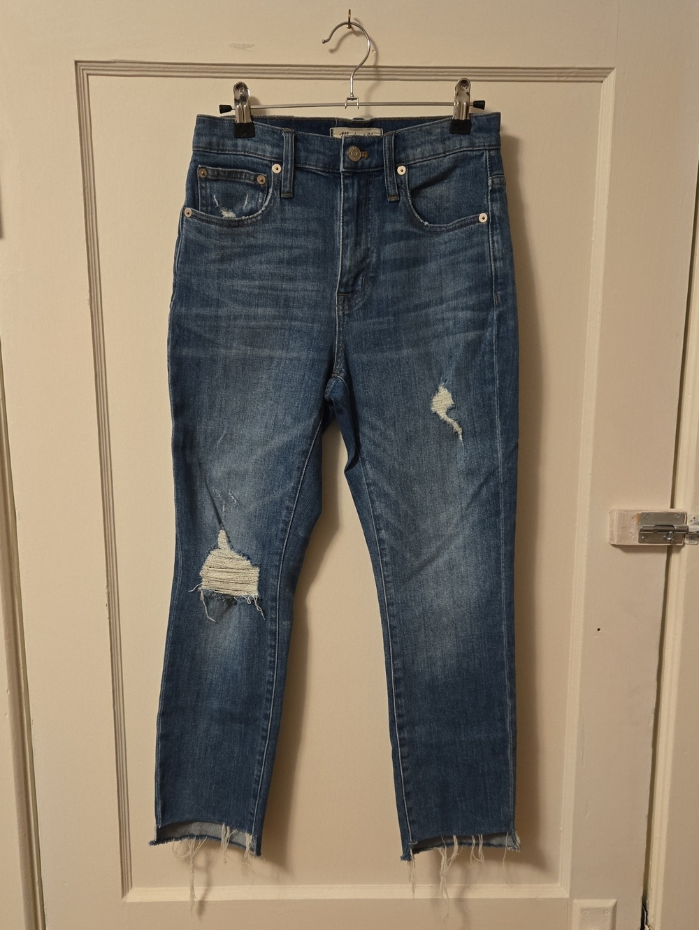 Distressed Blue High-Rise Cropped Jeans